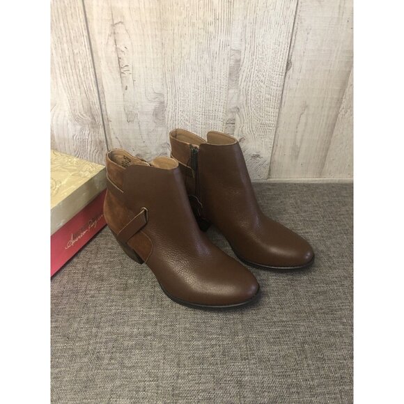 Womens American Rag Ashly Cognac Brown Leather Booties Size 6 1/2 - Picture 1 of 7